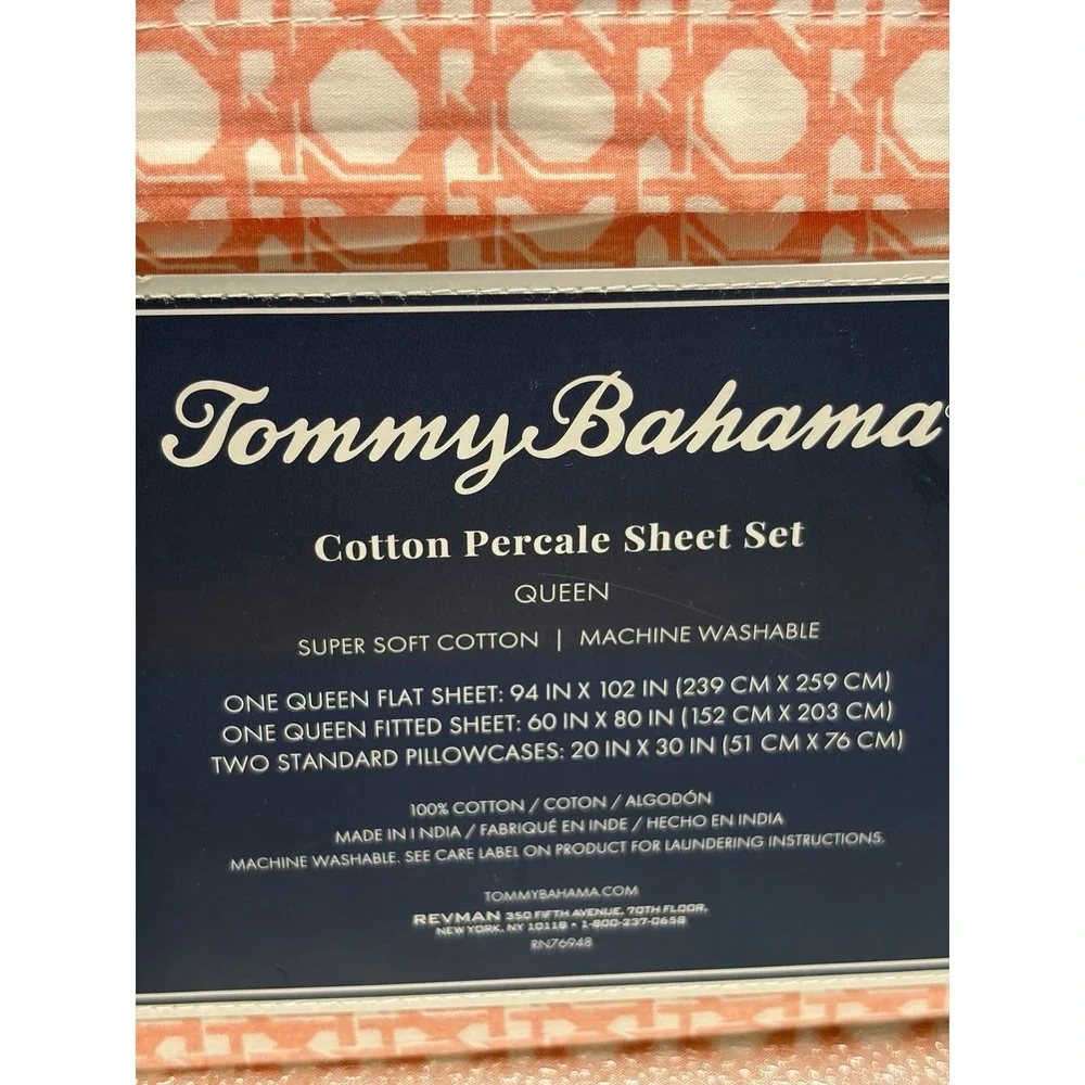 Tommy Bahama Queen Pink Tropical Washed Cotton Percale Sheet Set New